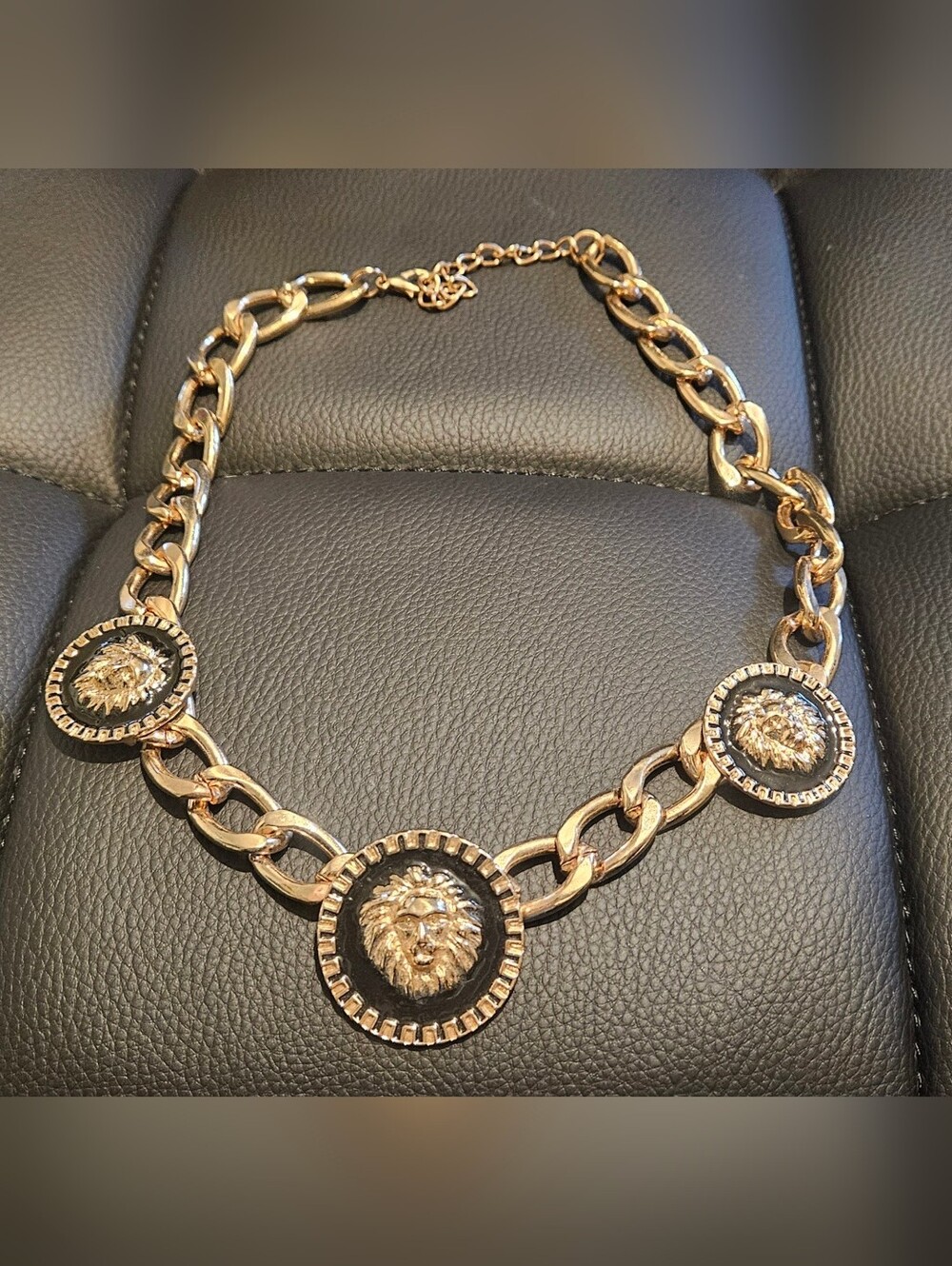 Nordstrom Gold-Tone Lion Medallion Chain Necklace with Black Accents